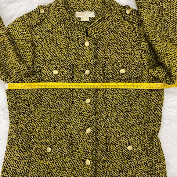 Michael Kors Military Tweed Jacket Mustard Color Gold Buttons - Picture 7 of 12